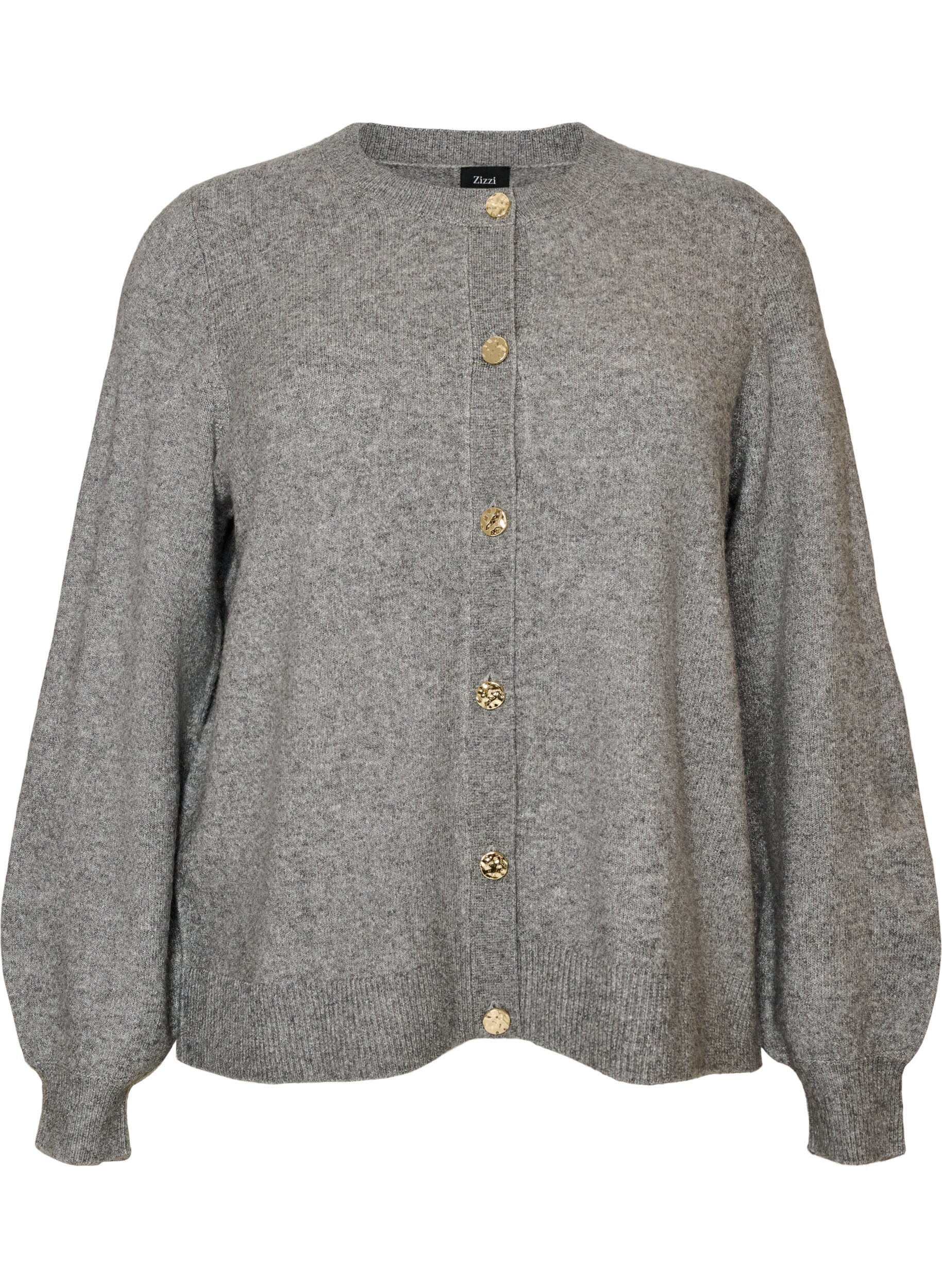 ZizzifashionCardigan in soft knit with gold-coloured buttons, Grey, Packshot image number 0