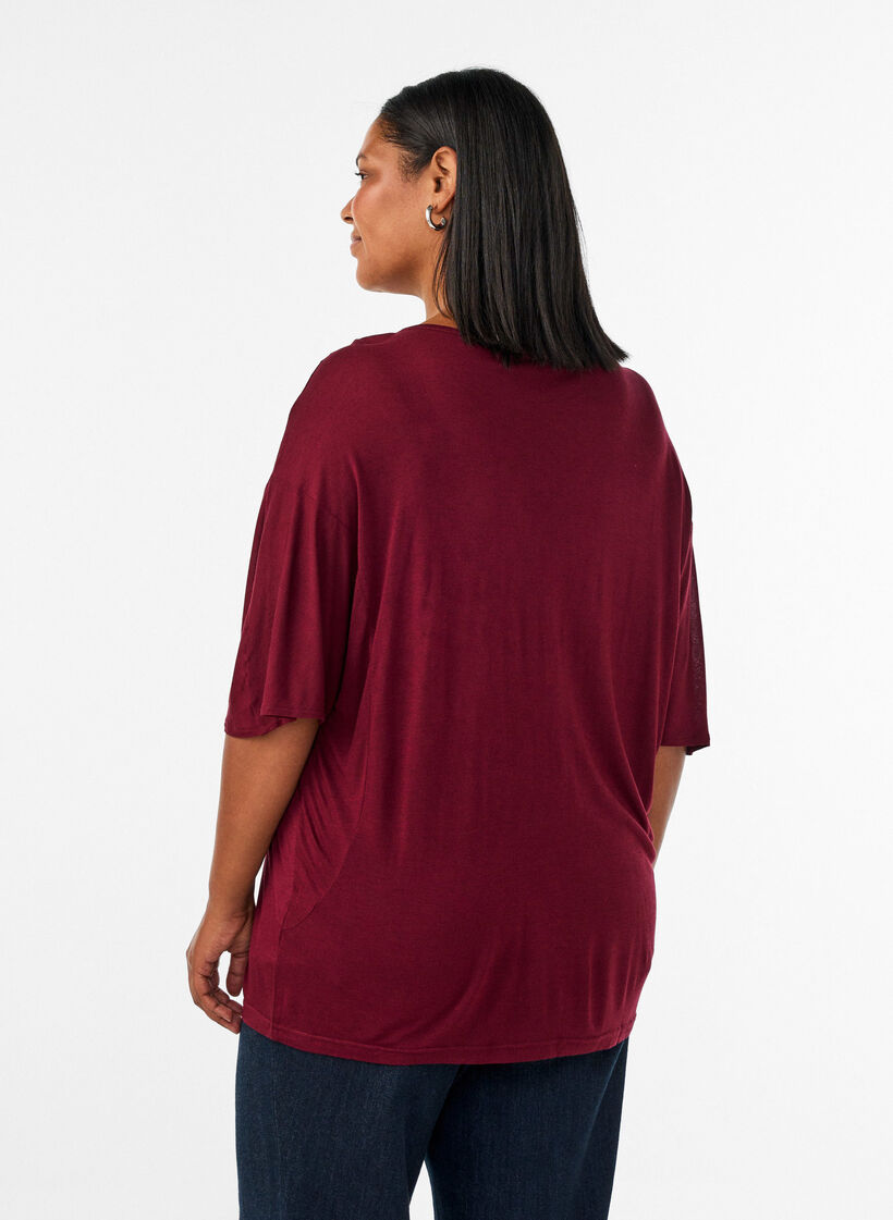 Loose T-shirt in viscose jersey, Red, Model image number 2