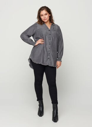 Long-sleeved lyocell shirt, Grey Denim, Model image number 2