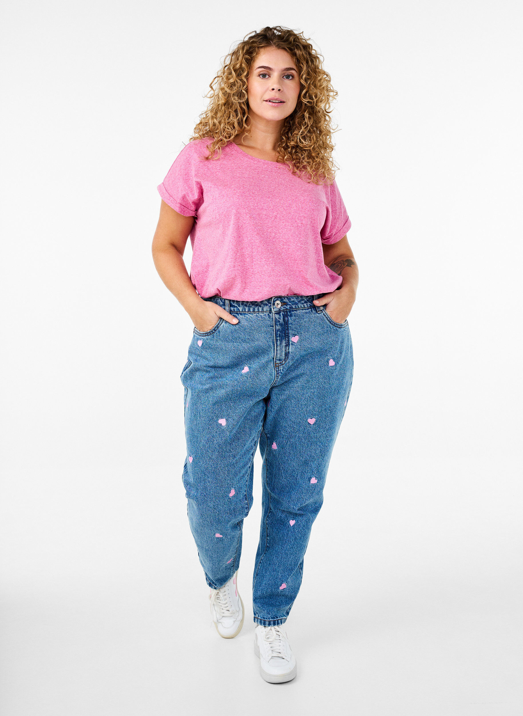 Zizzifashion Melange T-shirt with short sleeves, Rose, Model image number 1