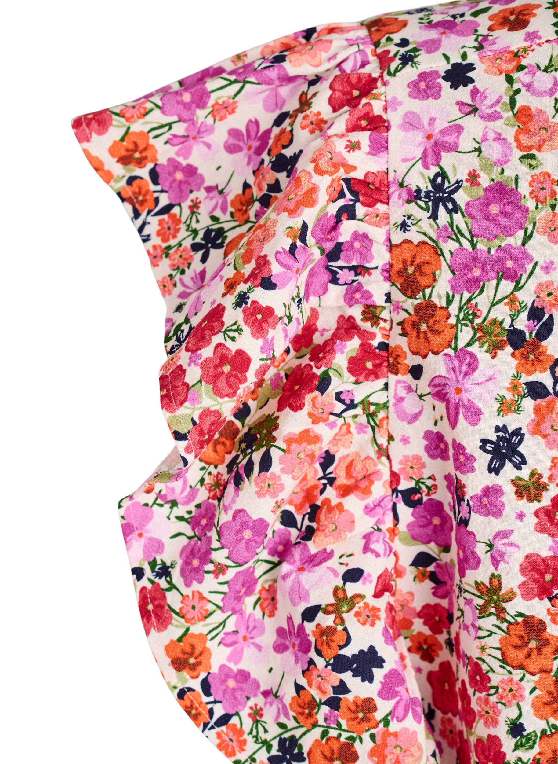 Zizzifashion Floral cotton dress with ruffles and V-neck, Pink, Packshot image number 3