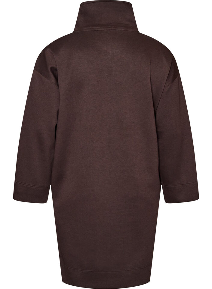 Sporty sweatshirt dress with a high collar and zip, Brown, Packshot image number 1