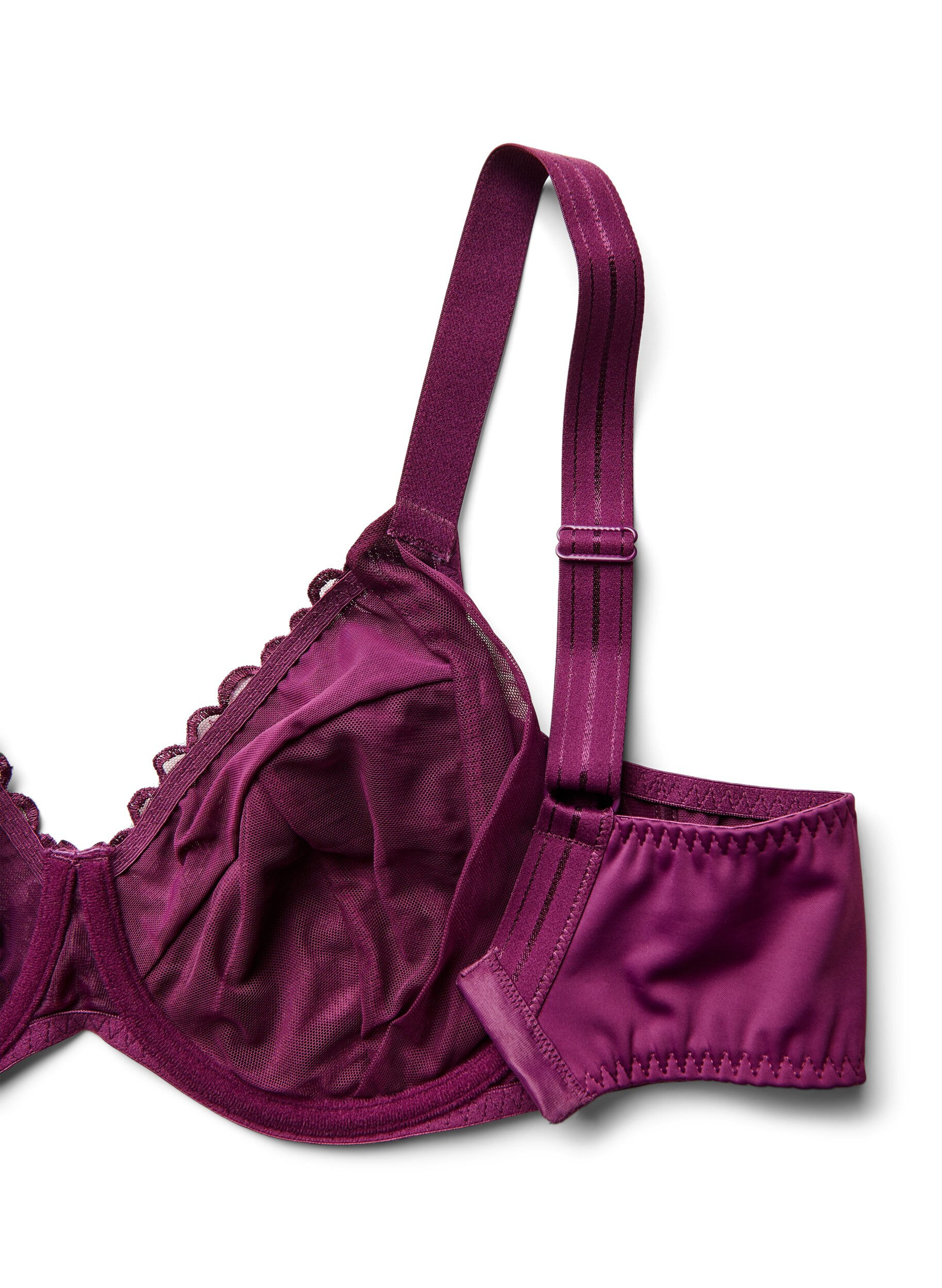 Zizzifashion Full cover high support bra with lace detail, Purple, Packshot image number 3