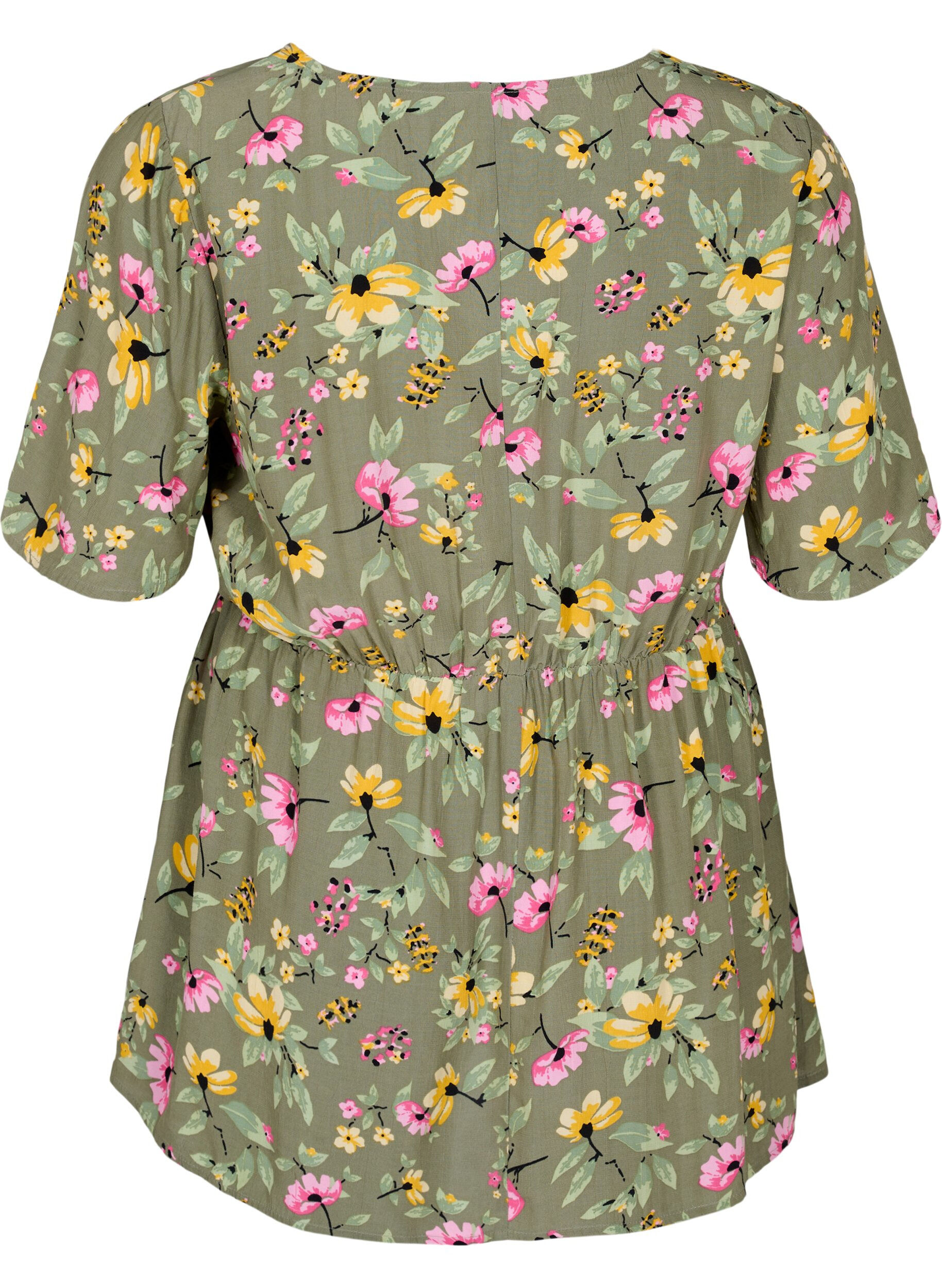 Zizzifashion Floral maternity blouse in viscose, Green Flower Print, Packshot image number 1
