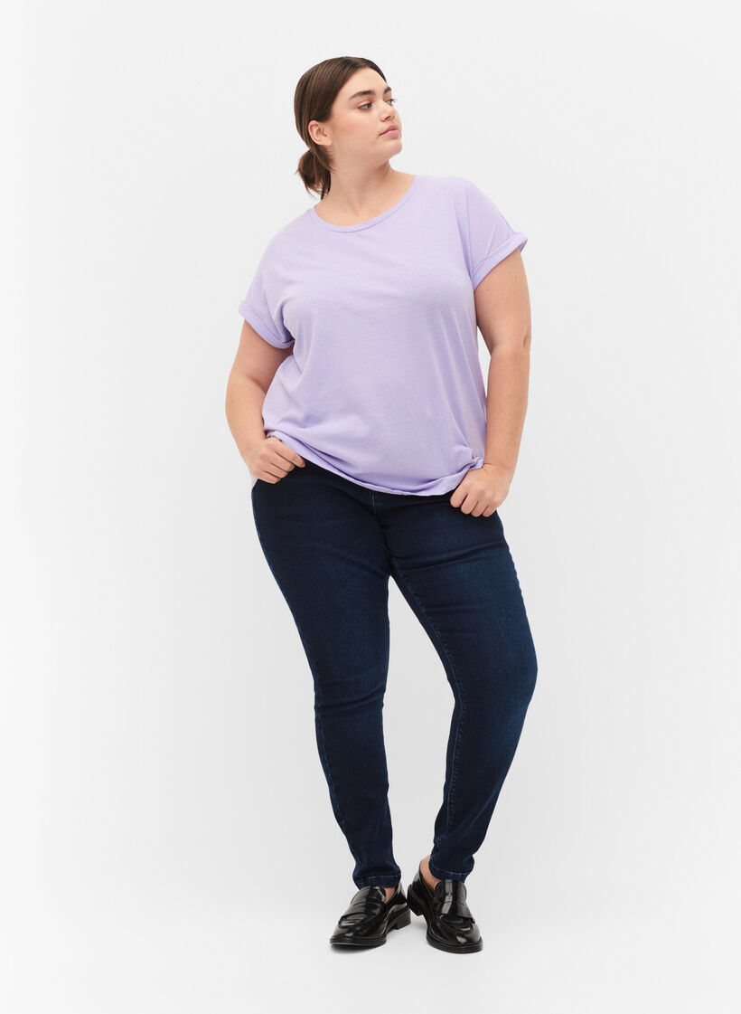 Short sleeved cotton blend t-shirt, Purple, Model image number 1