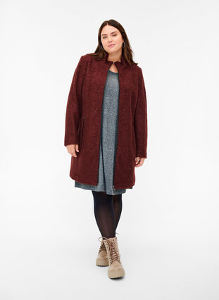 Coat with wool and zipper, Bitter Chocolate, Model image number 2