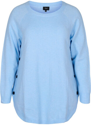 Marled knitted sweater with button details, Chambray Blue Mel., Packshot image number 0