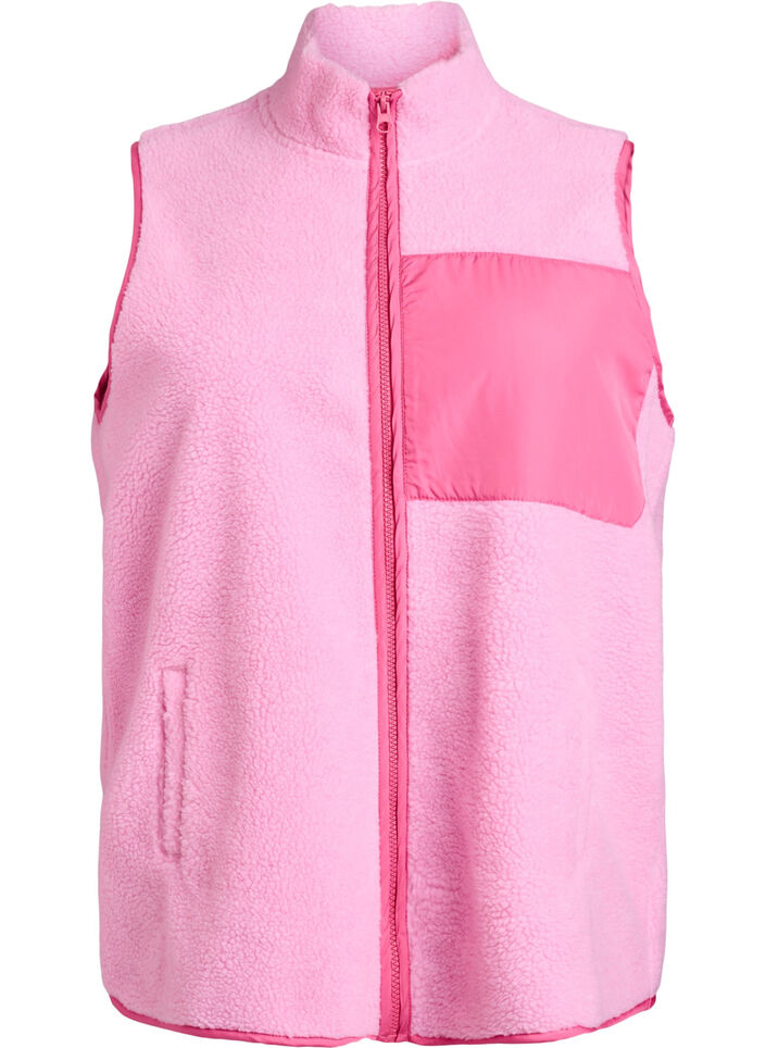 Teddy fleece vest with zip and contrast detail, Pink, Packshot image number 0