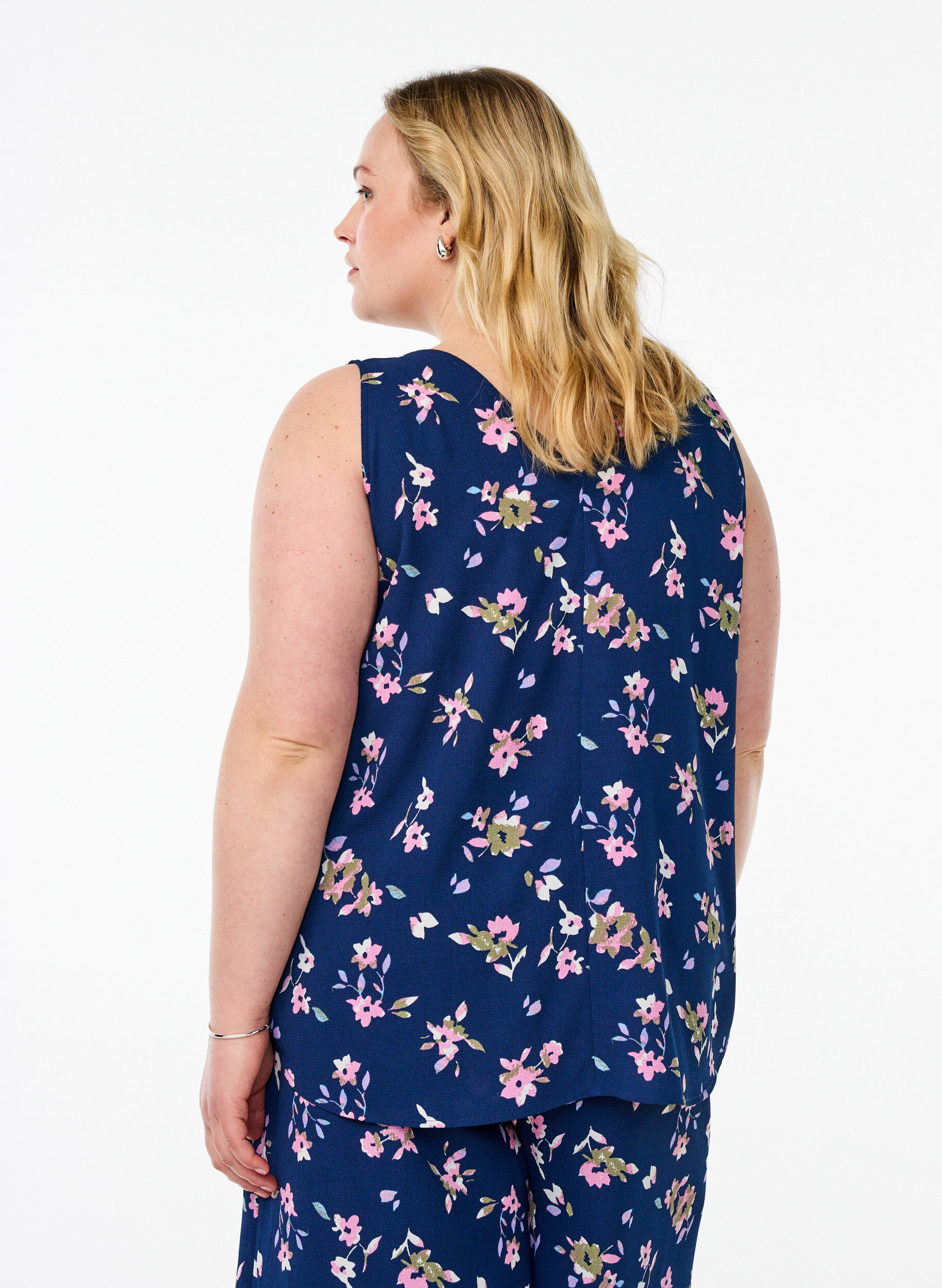 Zizzifashion Printed top with v-neck, Blue, Model image number 2