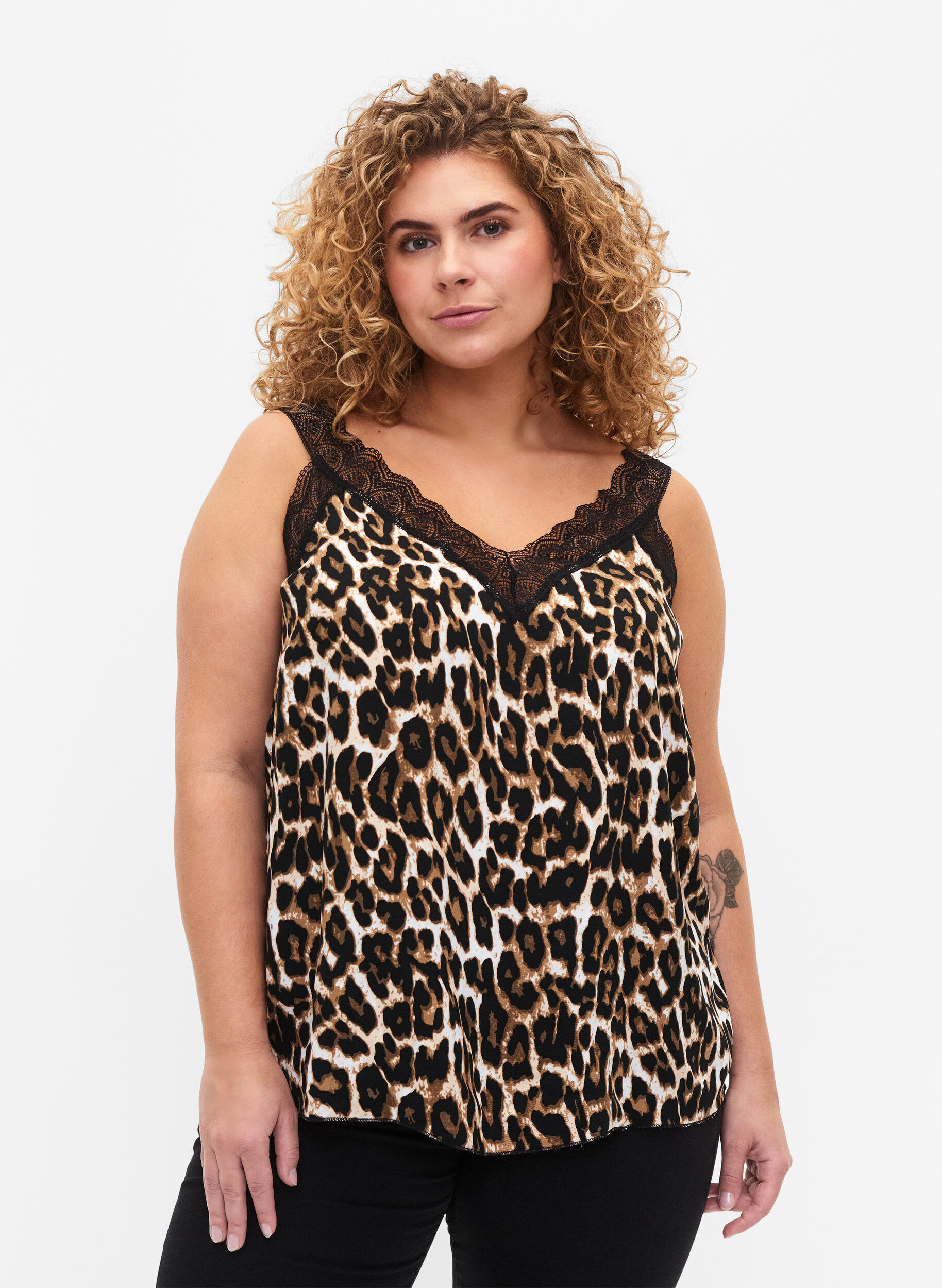 Zizzifashion Top with lace in viscose, Leopard, Model image number 0