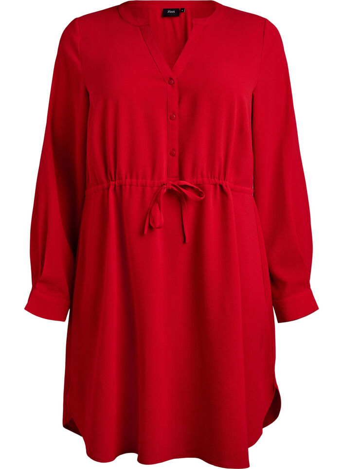 Knee-length dress with tie belt, Red, Packshot image number 0
