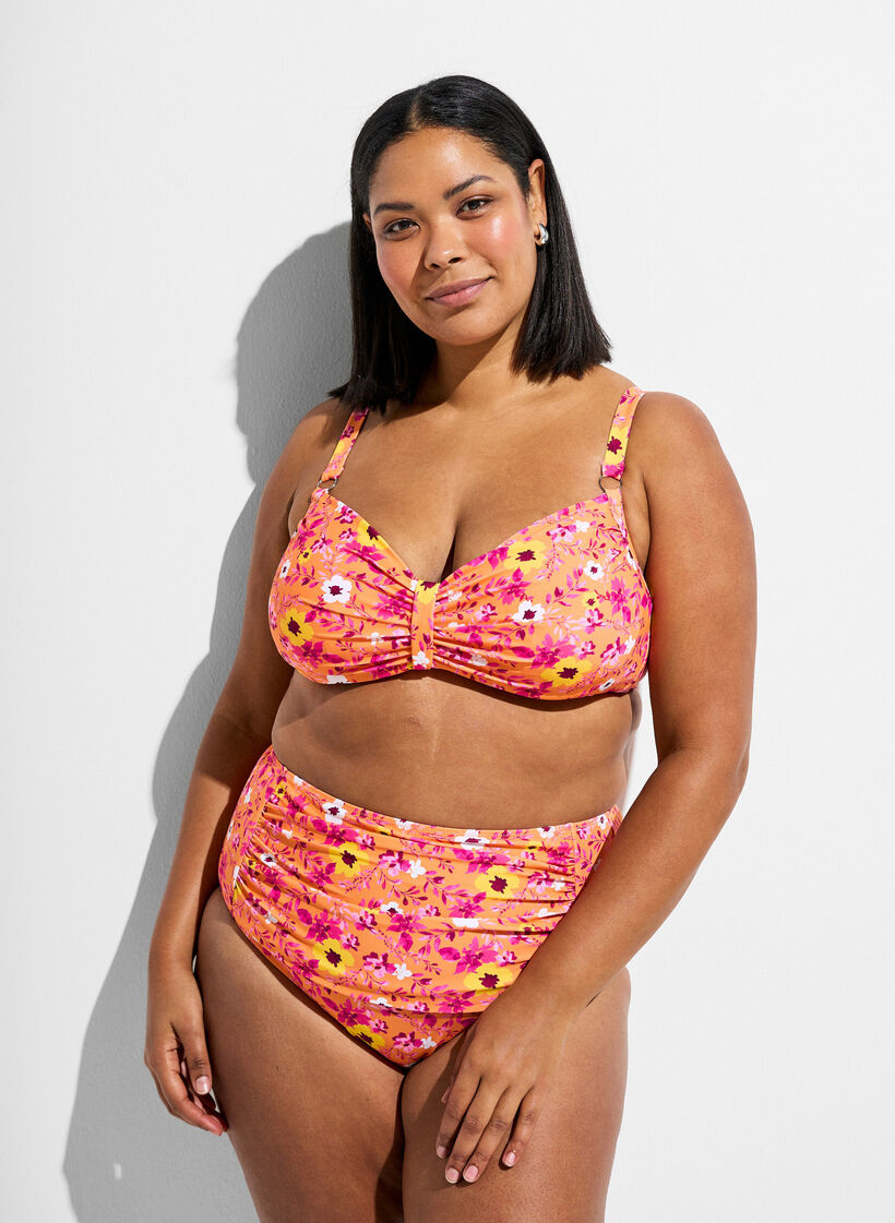 Bikini top with underwire and pattern, Orange, Model image number 1