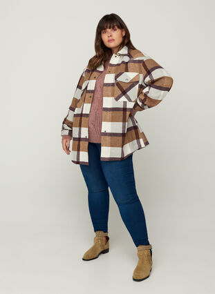 Oversize checked shirt jacket, Brown Check Ass, Model image number 3