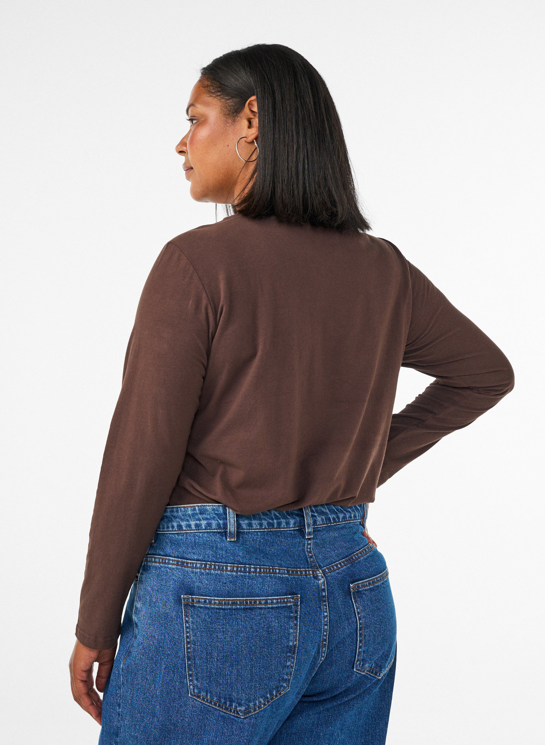ZizzifashionBasic jersey blouse with long sleeves, Brown, Model image number 2