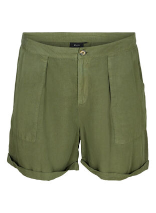 Loose lyocell shorts with pockets, Kaki Green, Packshot image number 0