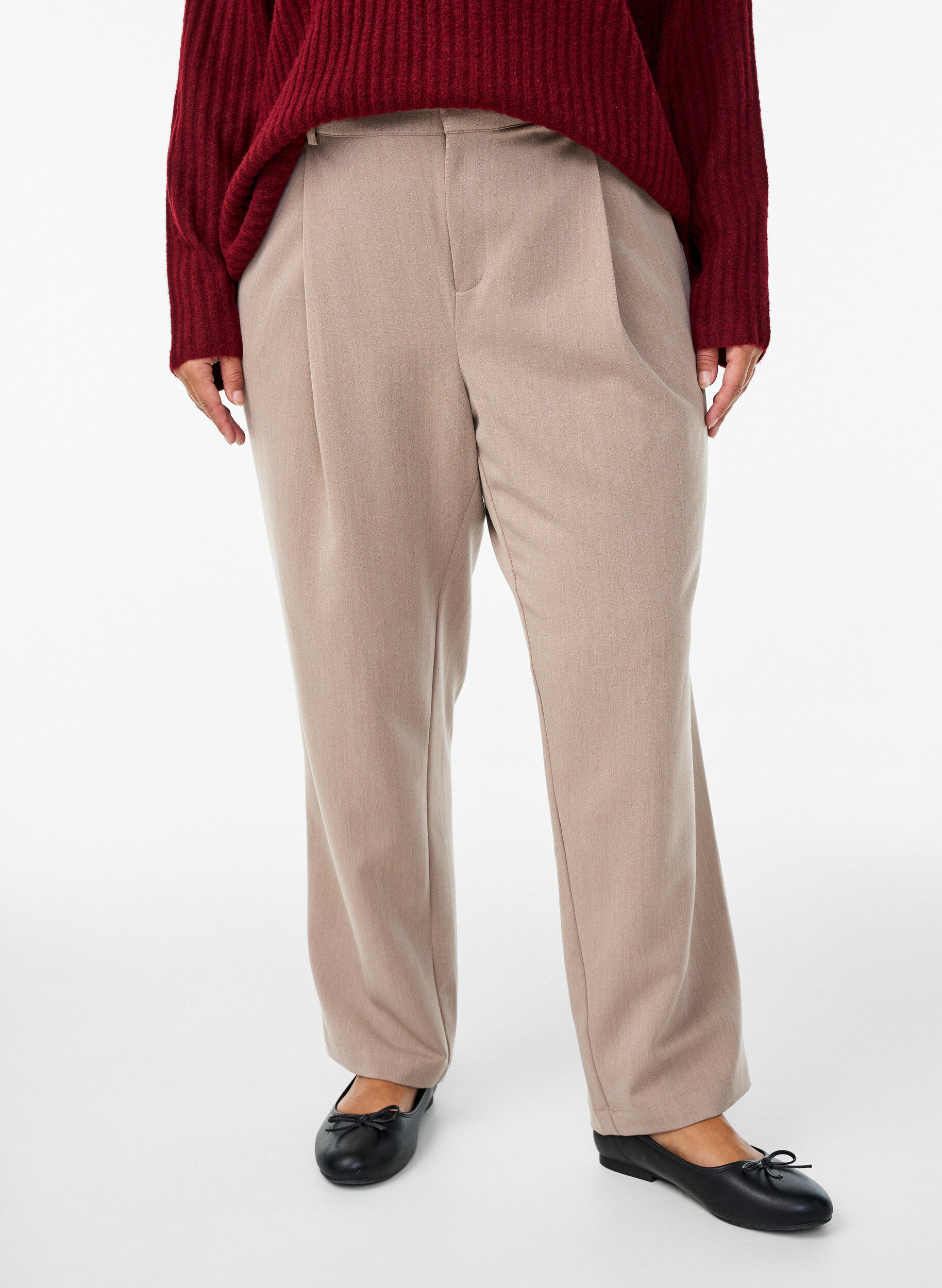 Zizzifashion High-waisted tailored trousers with straight legs, Brown, Model image number 2