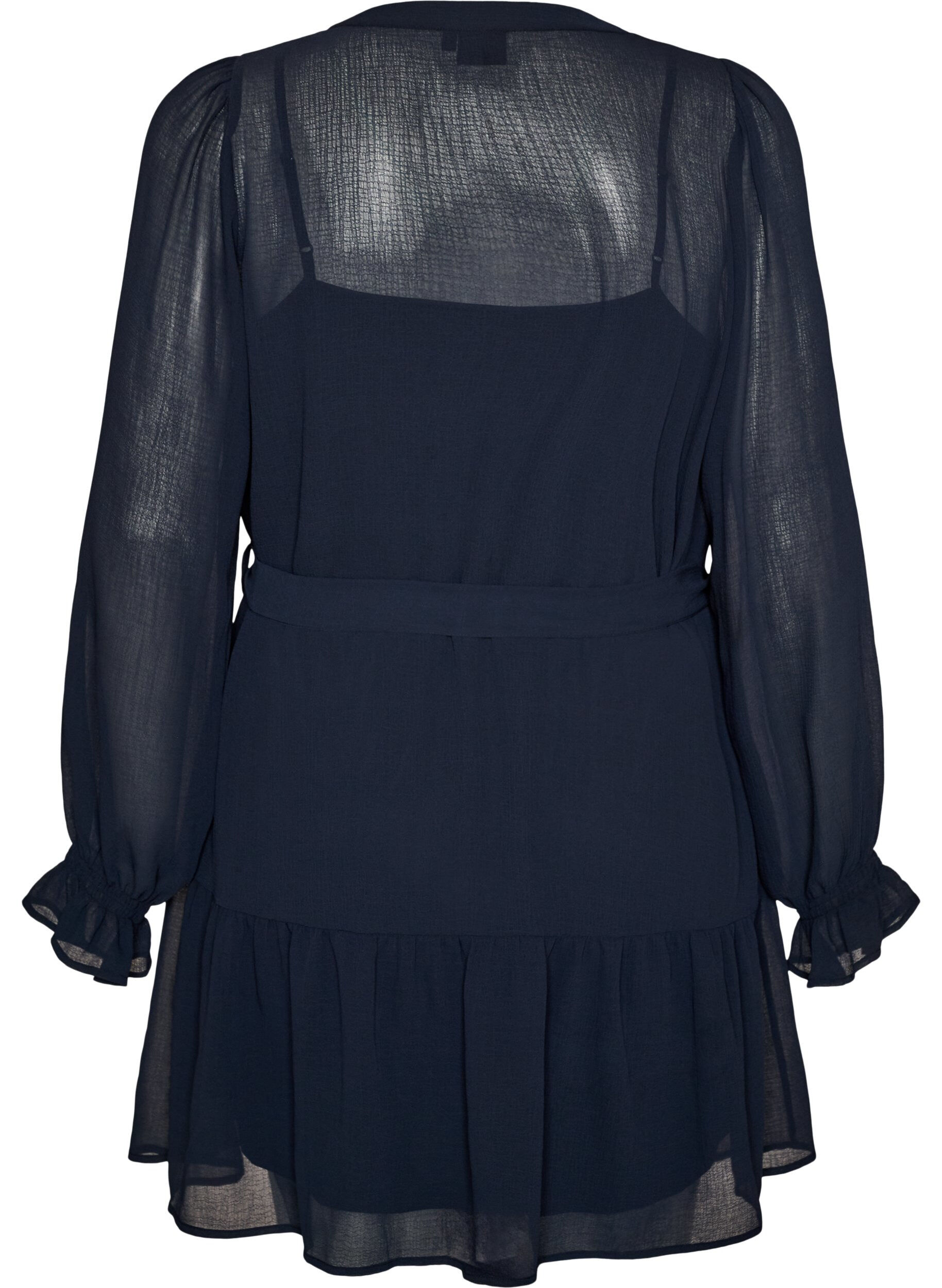 ZizzifashionShort dress with ruffle details and a tie-belt, Blue, Packshot image number 1