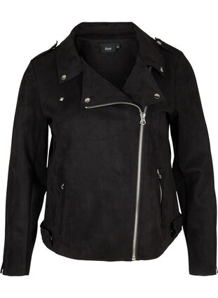 Short jacket in faux suede, Black, Packshot image number 0