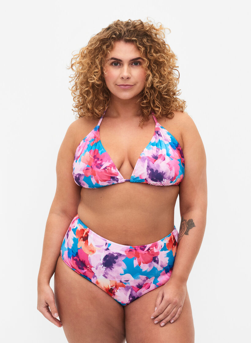 Bikini bottom with print and high waist, Pink, Model image number 0