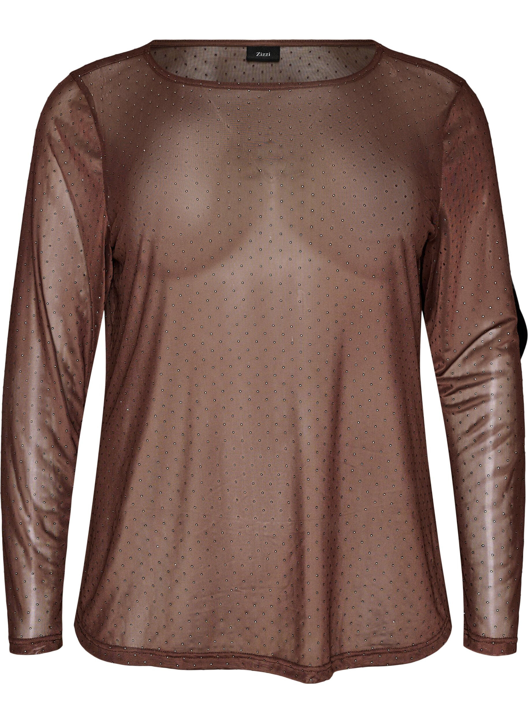 Sheer mesh blouse with rhinestones