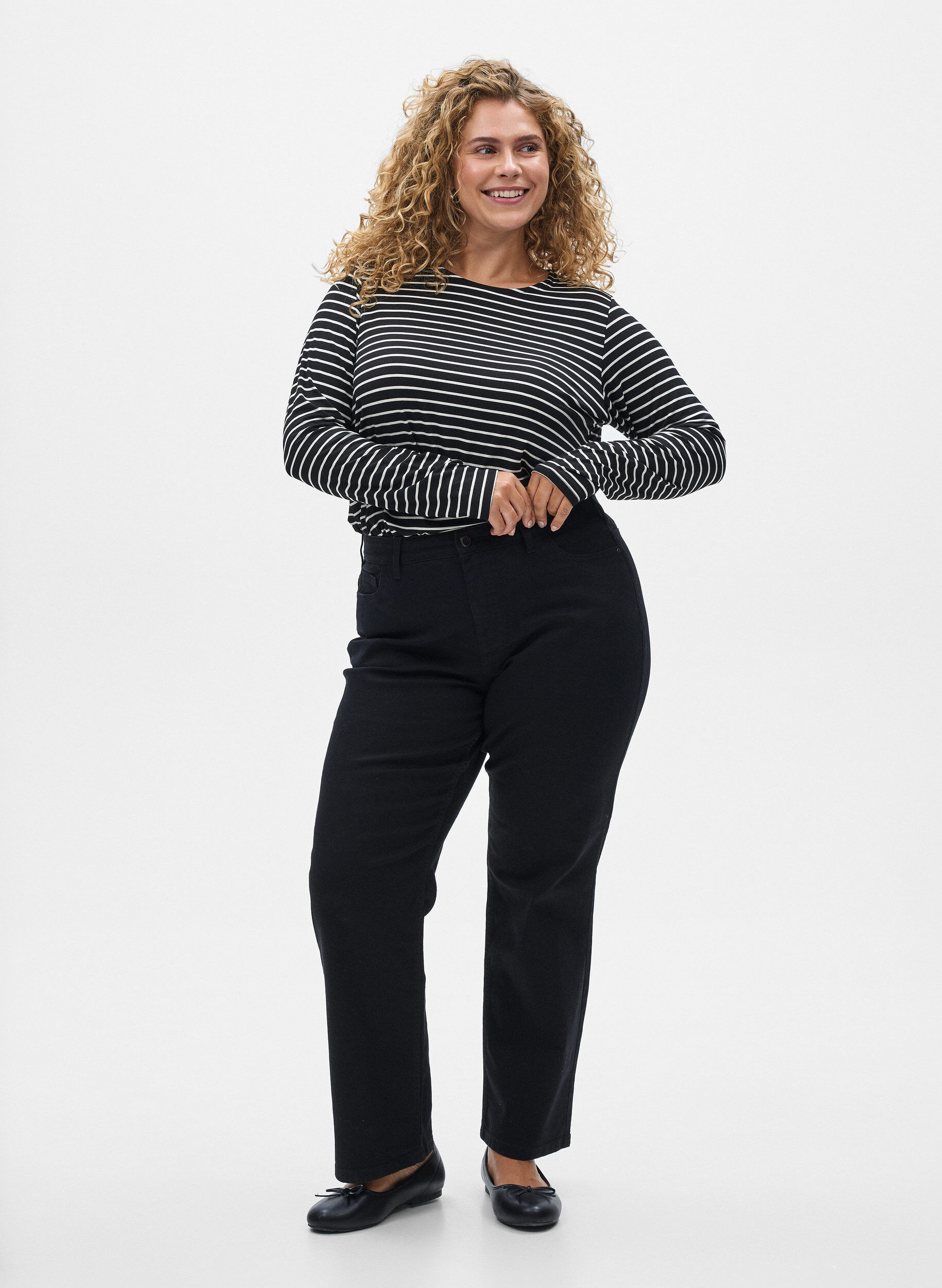 Zizzifashion Long-sleeved striped Blouse, Black, Model image number 1