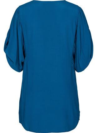 Viscose tunic with decorative 3/4 sleeves, Moroccan Blue, Packshot image number 1