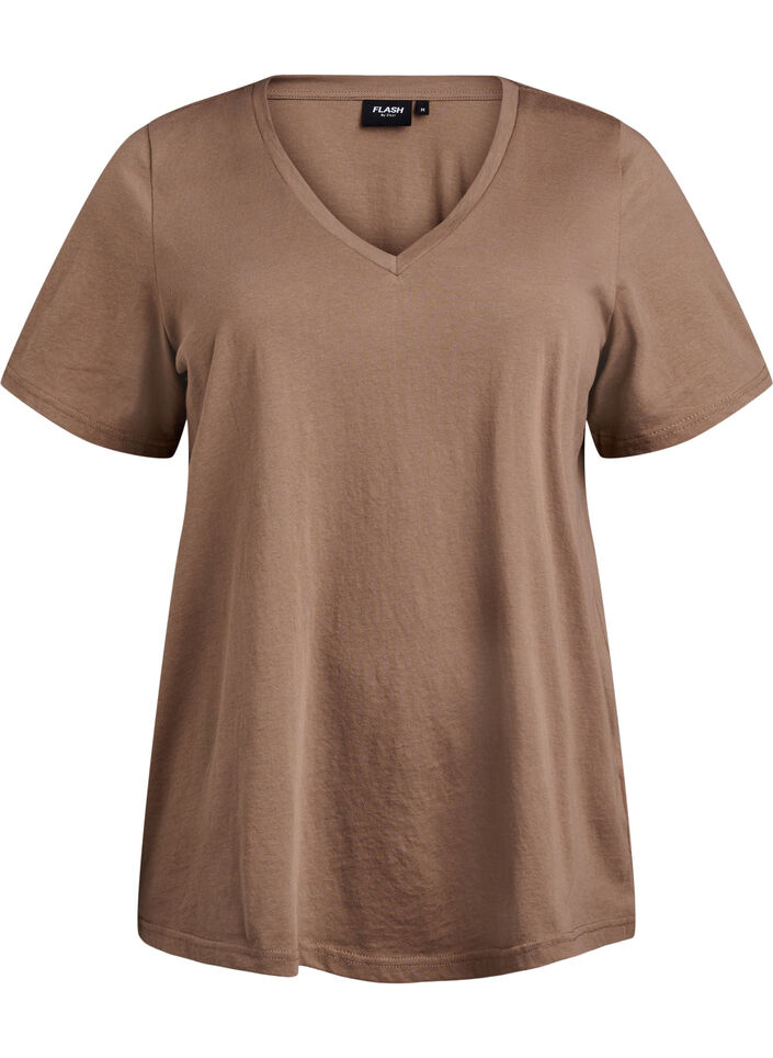 V-neck T-shirt, Brown, Packshot image number 0