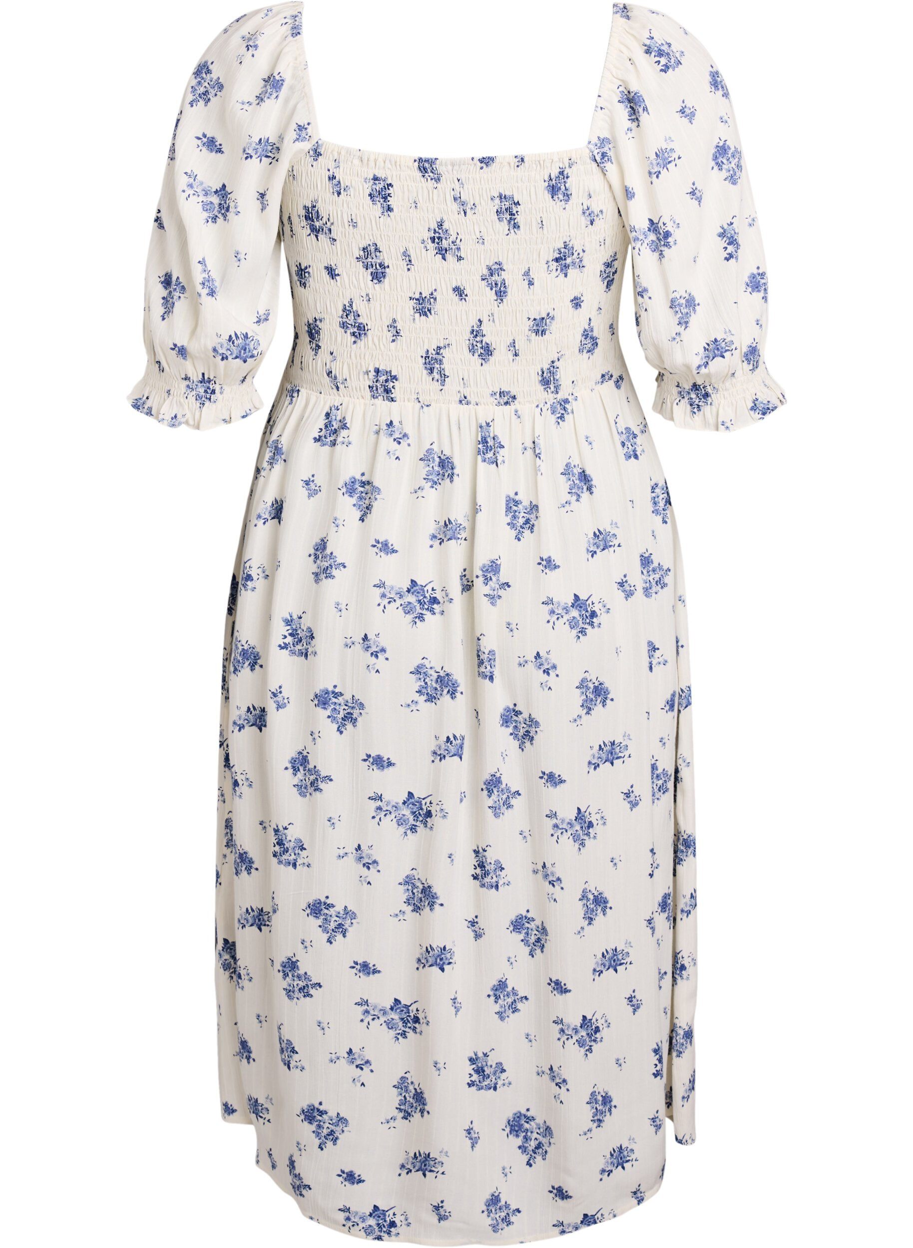 Zizzifashion Floral viscose midi dress with smock, White, Packshot image number 1