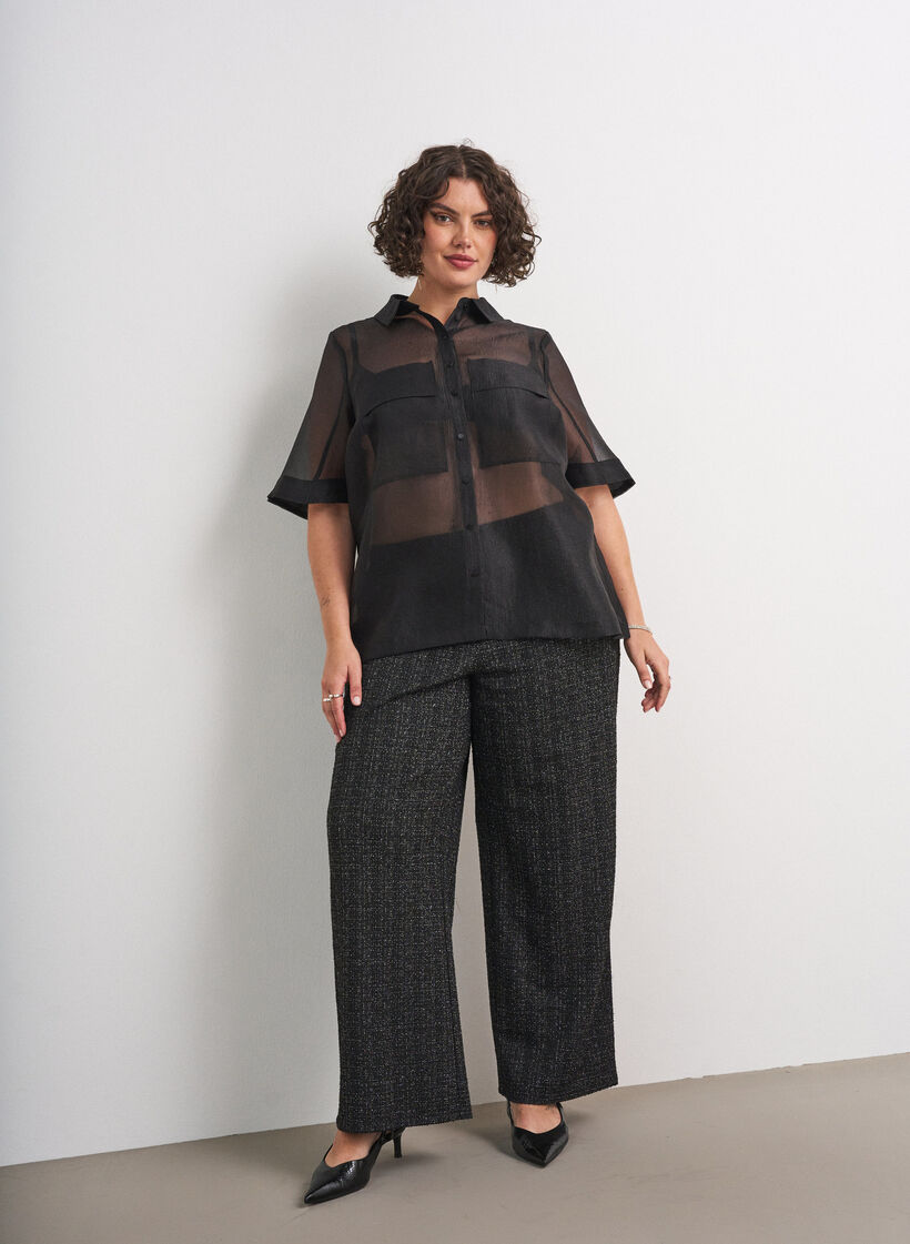 Sheer short-sleeved shirt with chest pockets, Black, Model image number 1