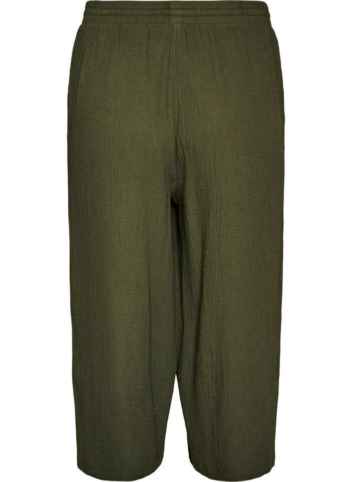 Culotte trousers in cotton muslin with high waist, Green, Packshot image number 1