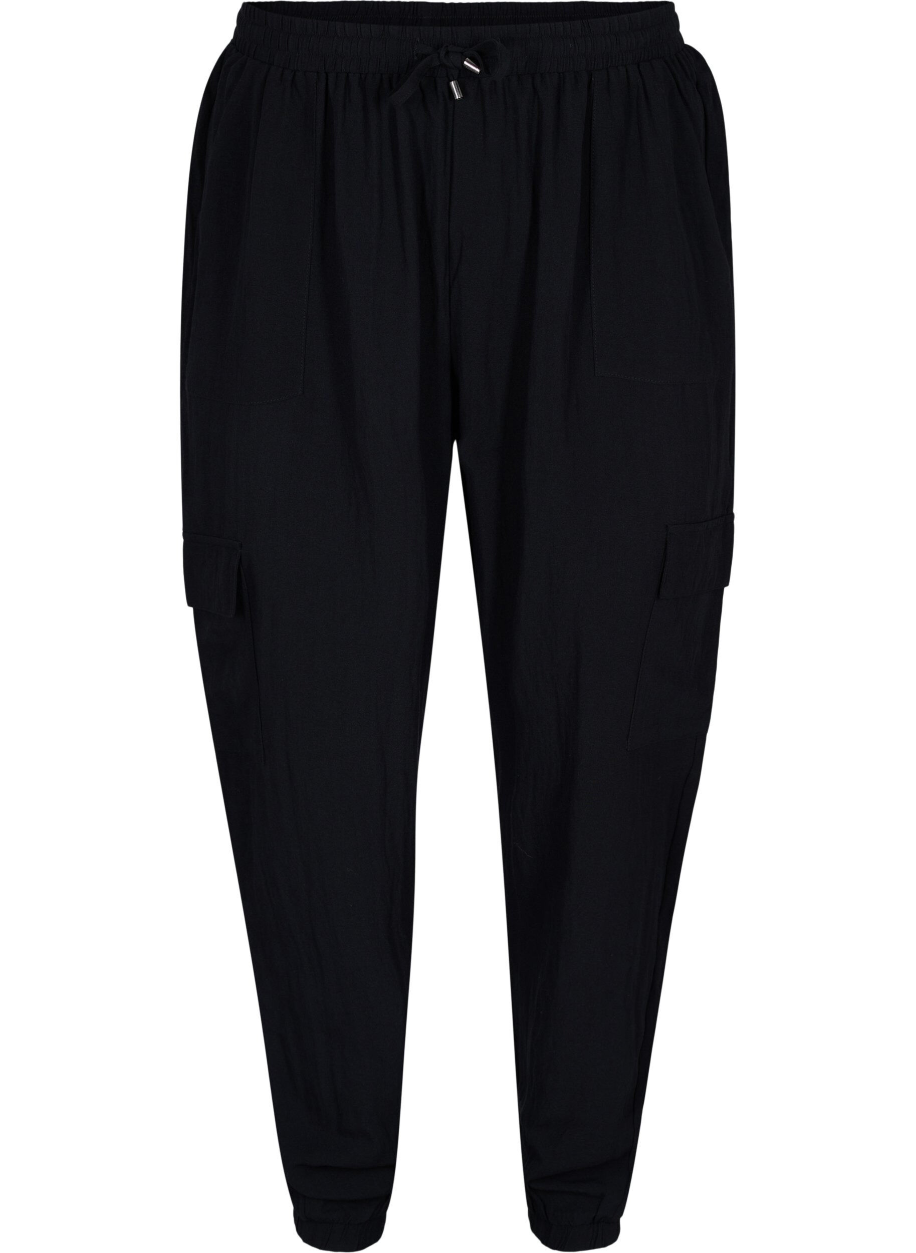 Zizzifashion Loose cargo trousers in viscose, Black, Packshot image number 0