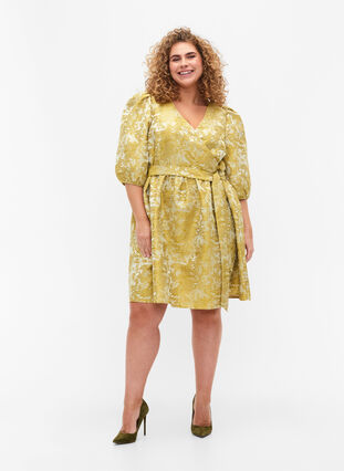 Short wrap dress with 3/4 sleeves, Pear Liqueur, Model image number 2
