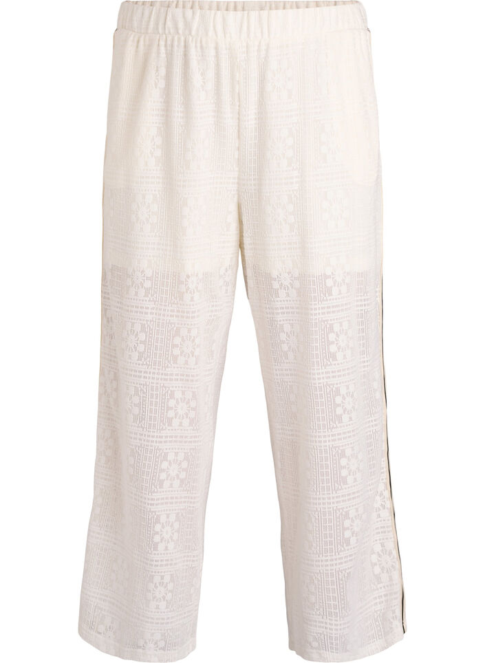 Wide-leg lace trousers with contrast stripes, White, Packshot image number 0
