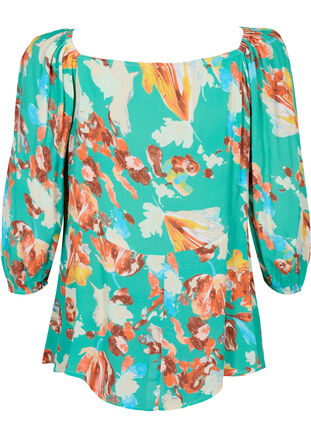 Printed viscose blouse with 3/4 sleeves, Arcadia AOP, Packshot image number 1