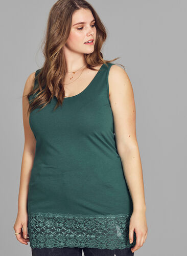 Vest top with lace trim, Alpine Green, Model image number 0
