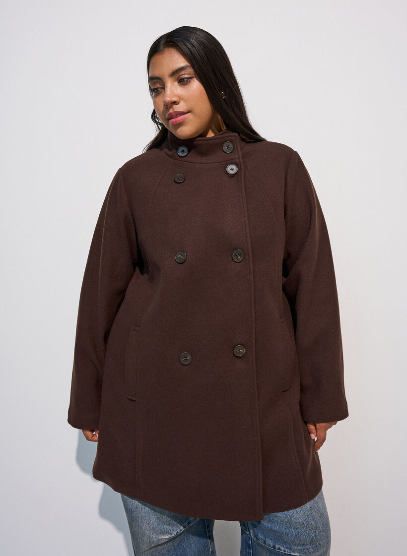 Short coat with A-line shape, Brown, Model image number 0