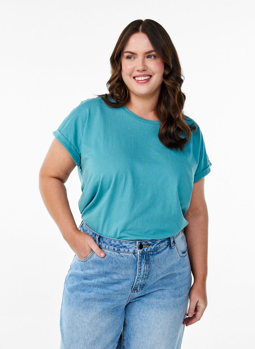 Short sleeve cotton blend T-shirt, Blue, Model image number 0