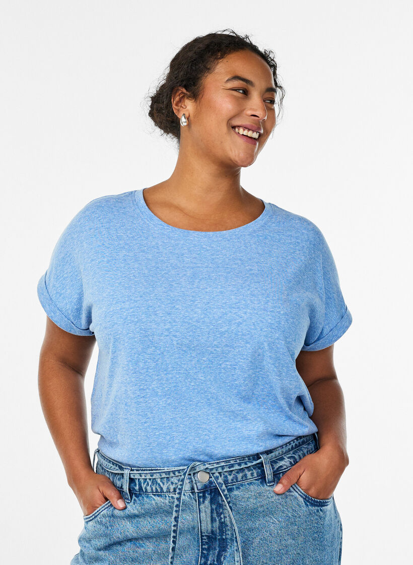 Melange t-shirt with short sleeves, Blue, Model image number 0