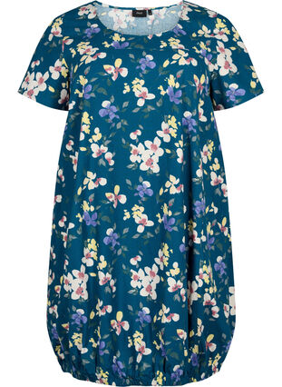 Short-sleeved cotton dress with floral print, Legion Blue AOP, Packshot image number 0