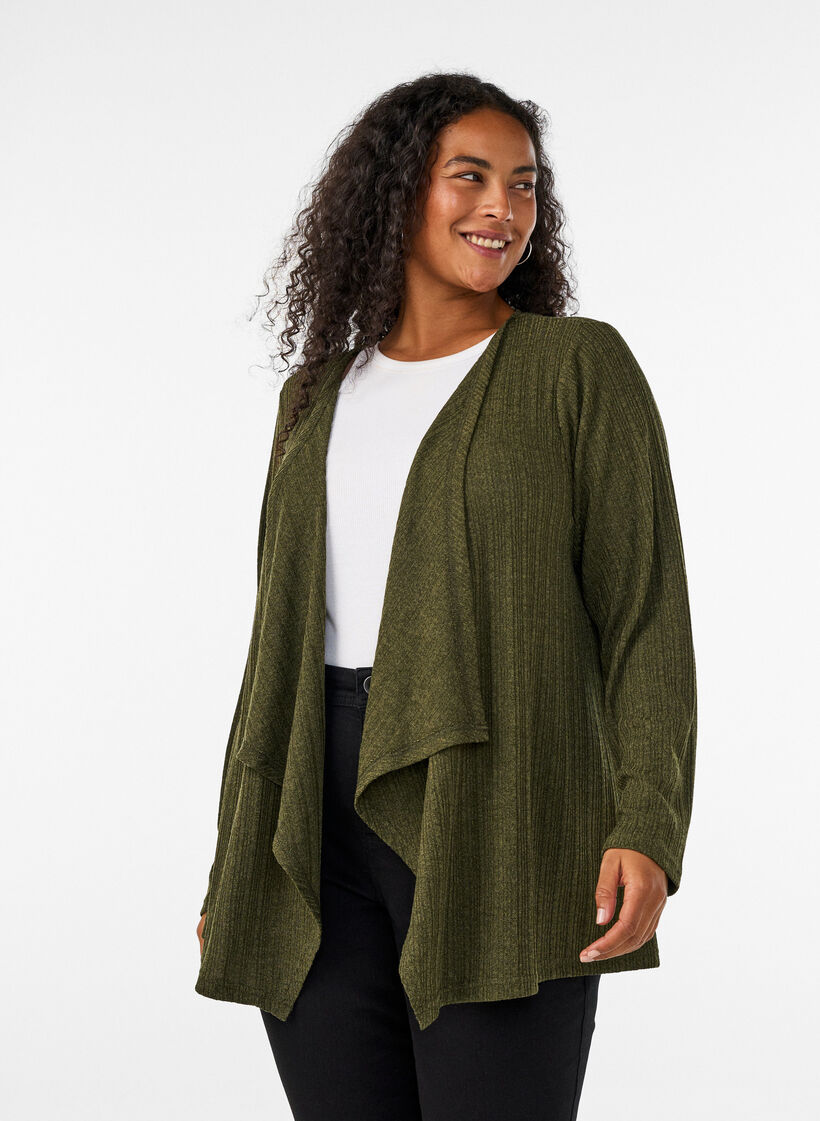Open cardigan in textured jersey, Blue, Model image number 0