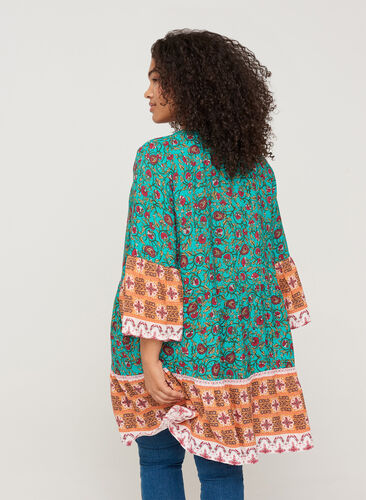 Printed viscose tunic with A-line cut, Indian Paisley, Model image number 1