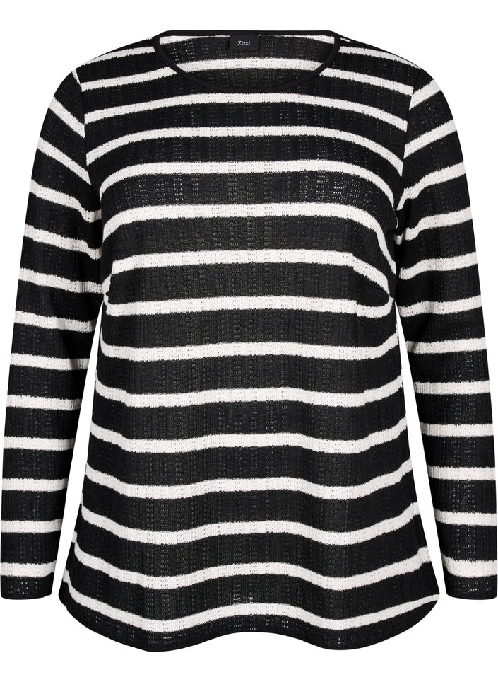 Blouse with stripes and long sleeves, Black Sand Stripe, Packshot image number 0