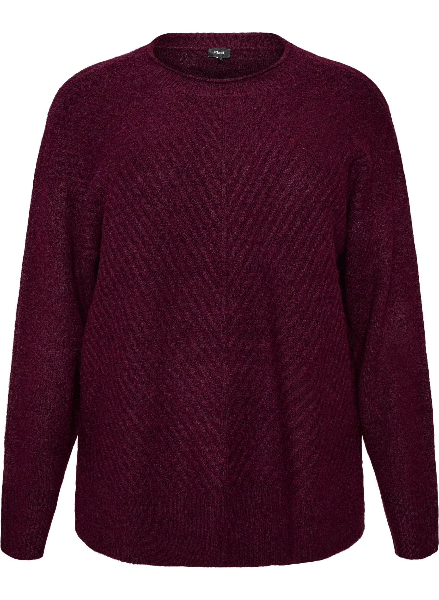 ZizzifashionKnitted blouse with V-shaped rib pattern and slits, Red, Packshot image number 0