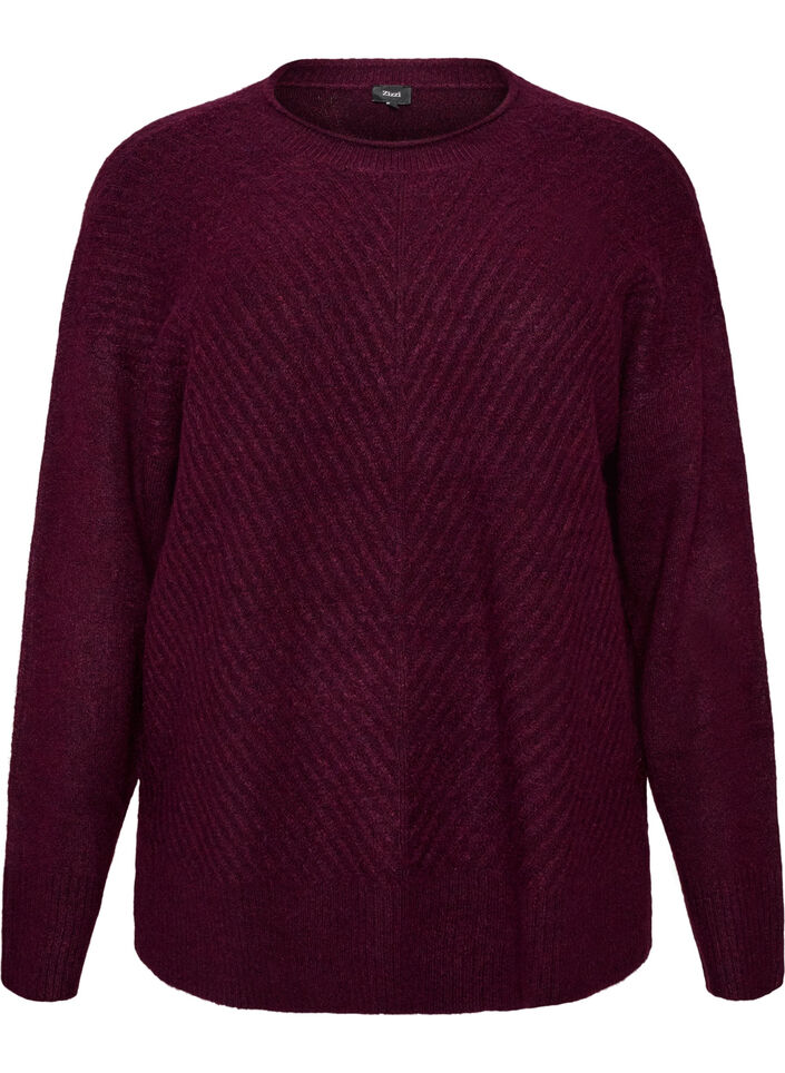 Knitted blouse with V-shaped rib pattern and slits, Red, Packshot image number 0
