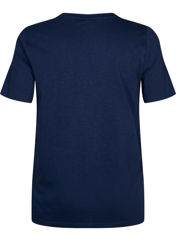 Short-sleeved basic t-shirt with v-neck, Blue, Packshot image number 1
