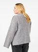 Knitted blouse with wool and contrast stripes, Medium Grey Melange, Model image number 1