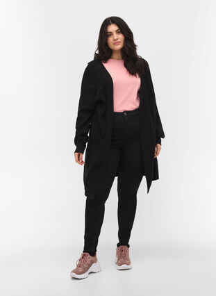 Knitted cardigan with long sleeves and pockets, Black, Model image number 2