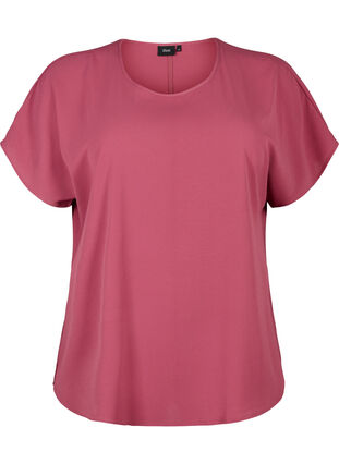 Short sleeved blouse with round neckline, Dry Rose, Packshot image number 0