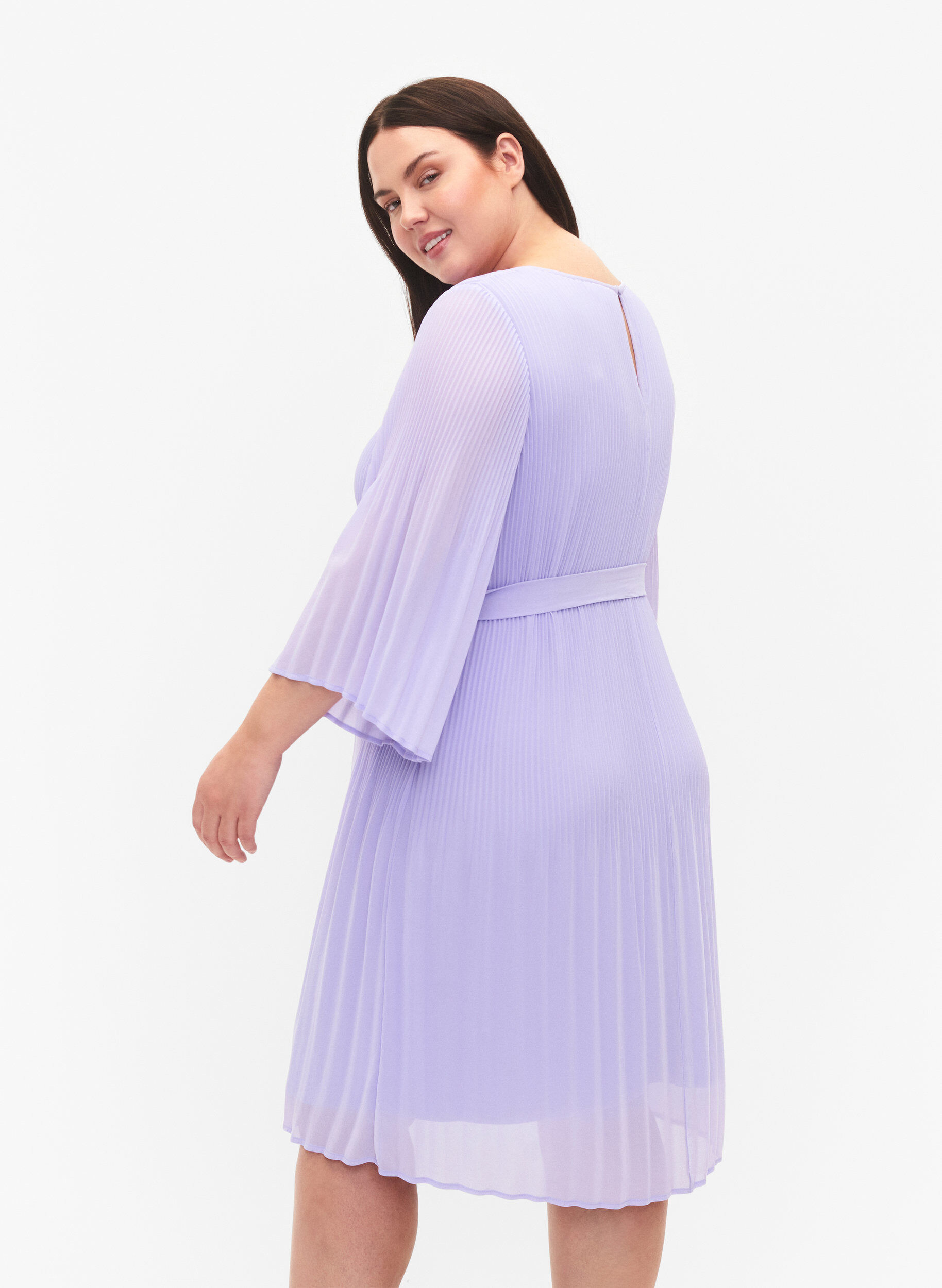 Zizzifashion Pleated dress with 3/4 sleeves, Lavender, Model image number 1