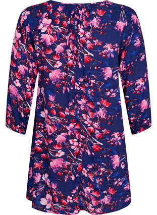 Tunica in viscose with 3/4 sleeves, B. Blue/Pink Flower, Packshot image number 1